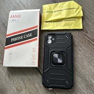 JAME iPhone 11 Case with Tempered-Glass Screen Protectors BLACK solid